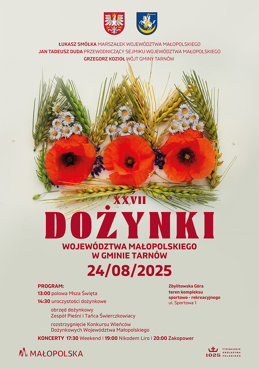 Plakat dożynek z motywem maków i zboża