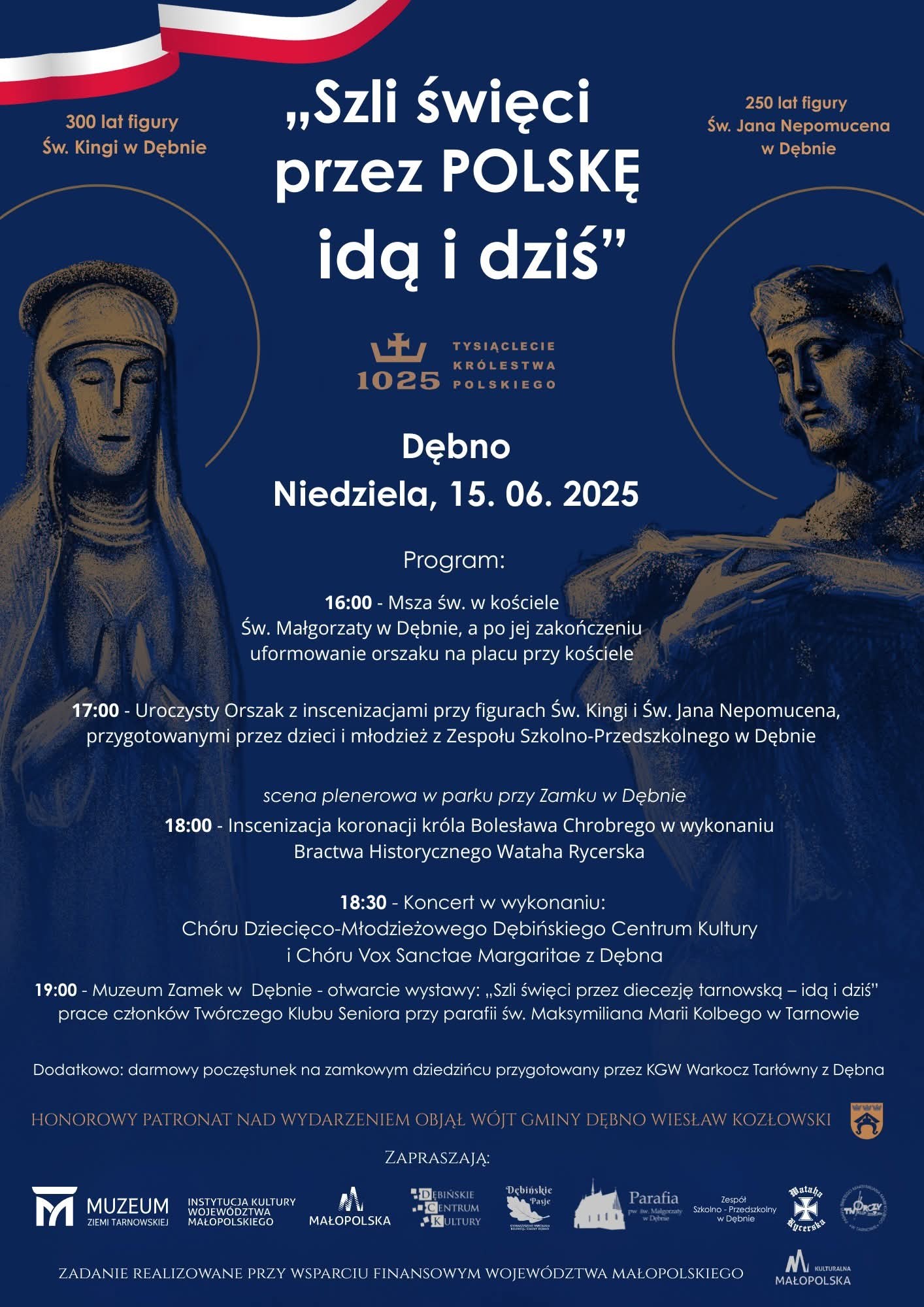 Plakat wydarzenia plenerowego w Dębnie z okazji rocznic historycznych