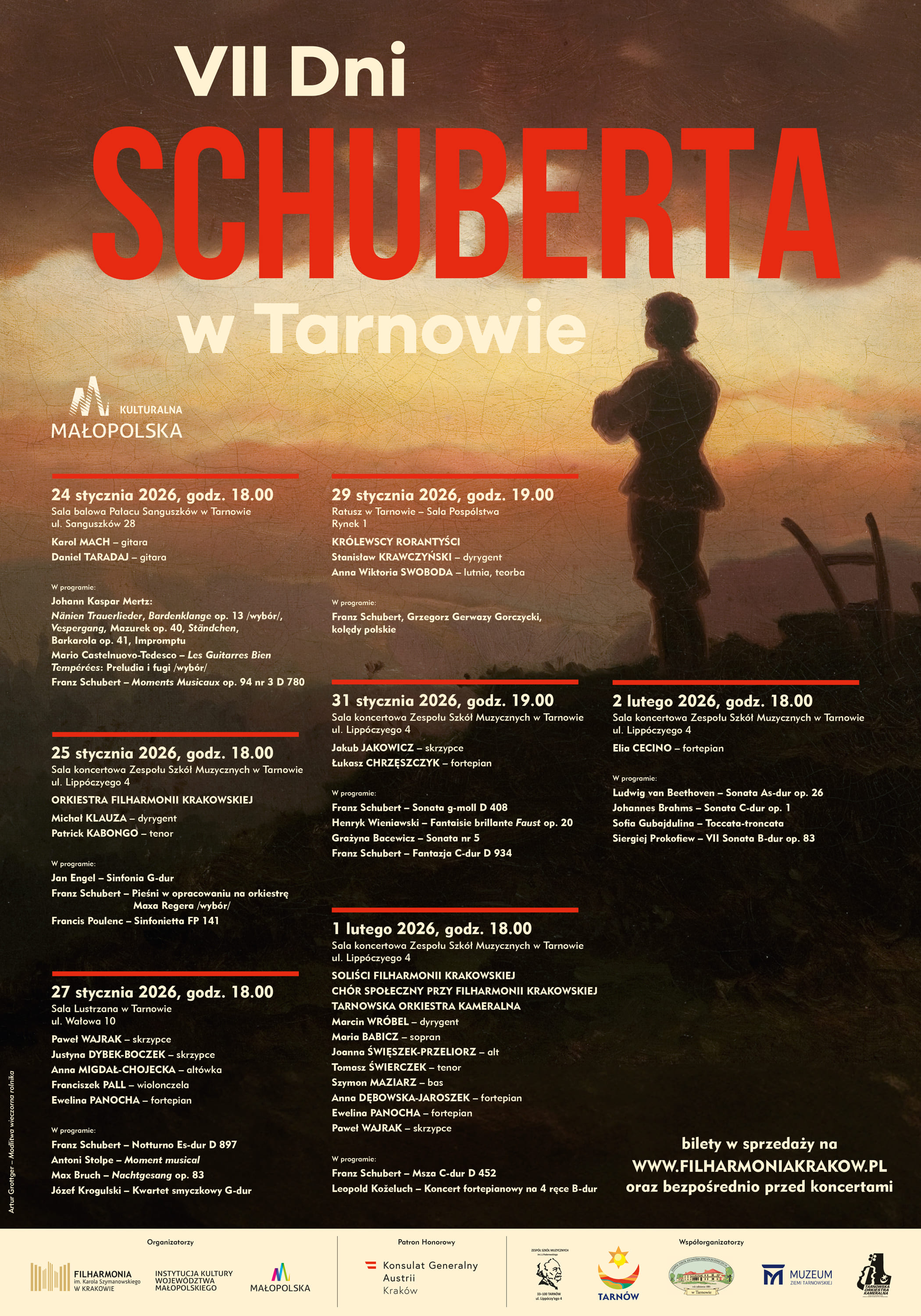 Plakat VII Dni Schuberta w Tarnowie z programem festiwalu