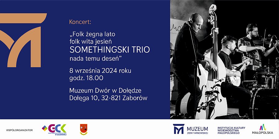 Plakat koncertu Somethingski Trio – Folk żegna lato, folk wita jesień