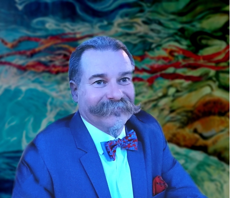 Portret artysty Michała Poręby na tle obrazu