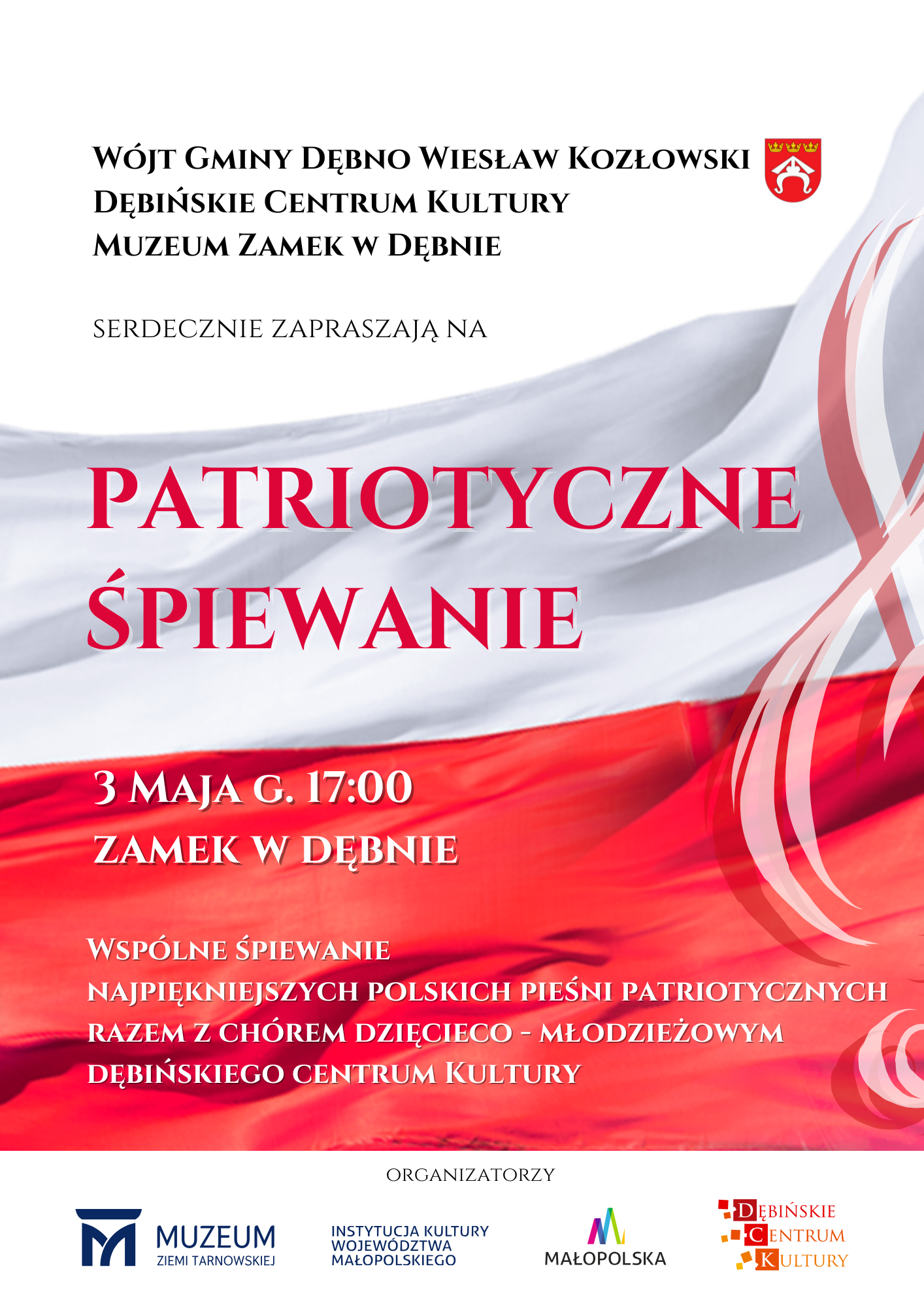 Plakat wydarzenia Patriotyczne Śpiewanie 3 Maja 2025 w Zamku w Dębnie