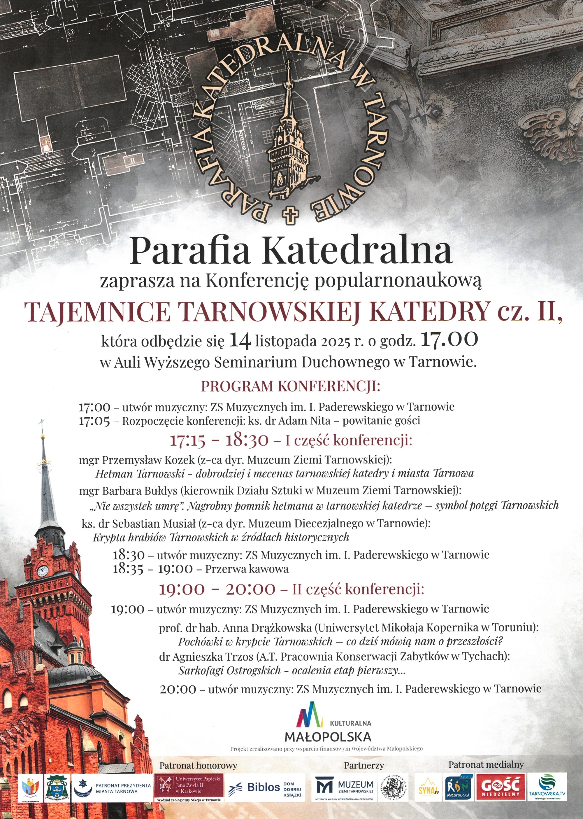 Plakat konferencji popularnonaukowej Tajemnice Tarnowskiej Katedry część II