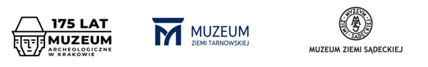 Logotypy instytucji współorganizujących: Muzeum Archeologiczne w Krakowie, Muzeum Ziemi Tarnowskiej oraz Muzeum Ziemi Sądeckiej