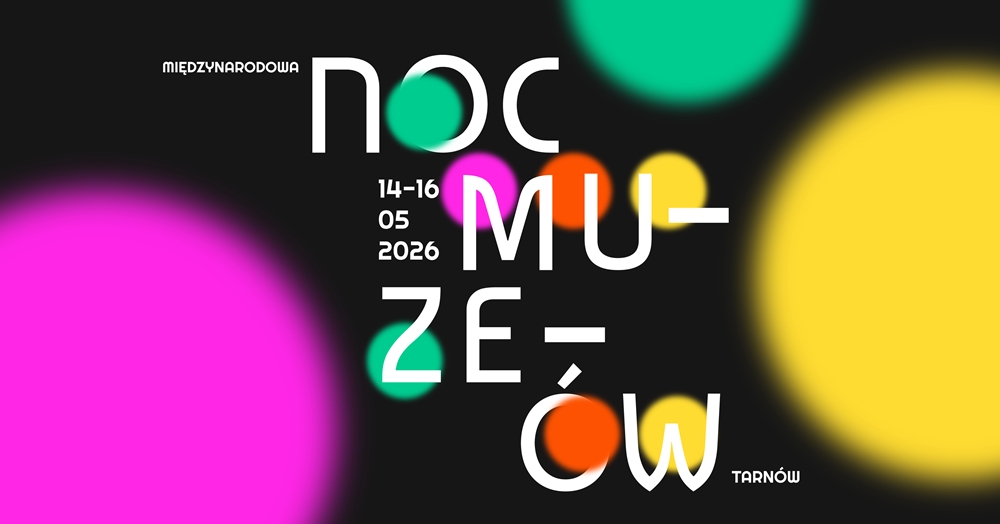 Plakat "Noc Muzeów" - czcionki na tle kolorowych kółek