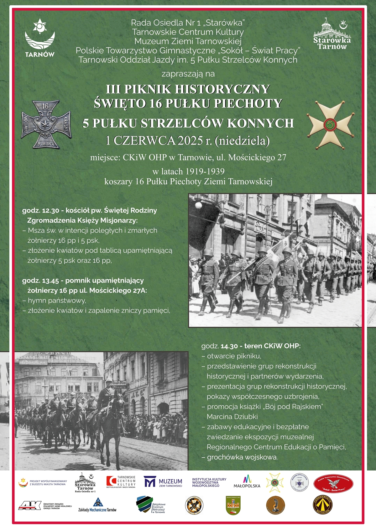 Plakat III Pikniku Historycznego z okazji Święta 16 Pułku Piechoty i 5 Pułku Strzelców Konnych