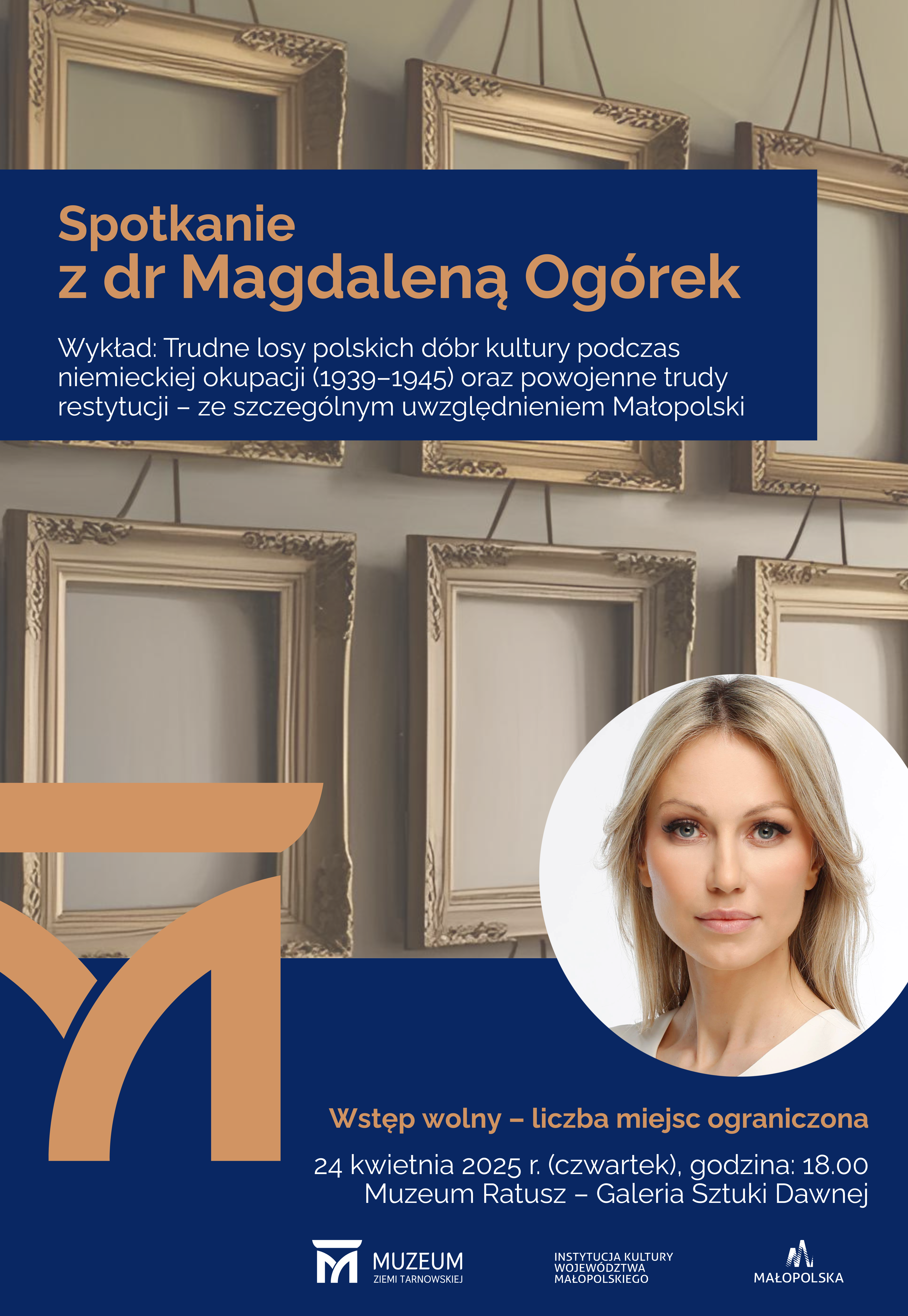 Plakat wydarzenia wykładu o polskich dobrach kultury podczas okupacji niemieckiej
