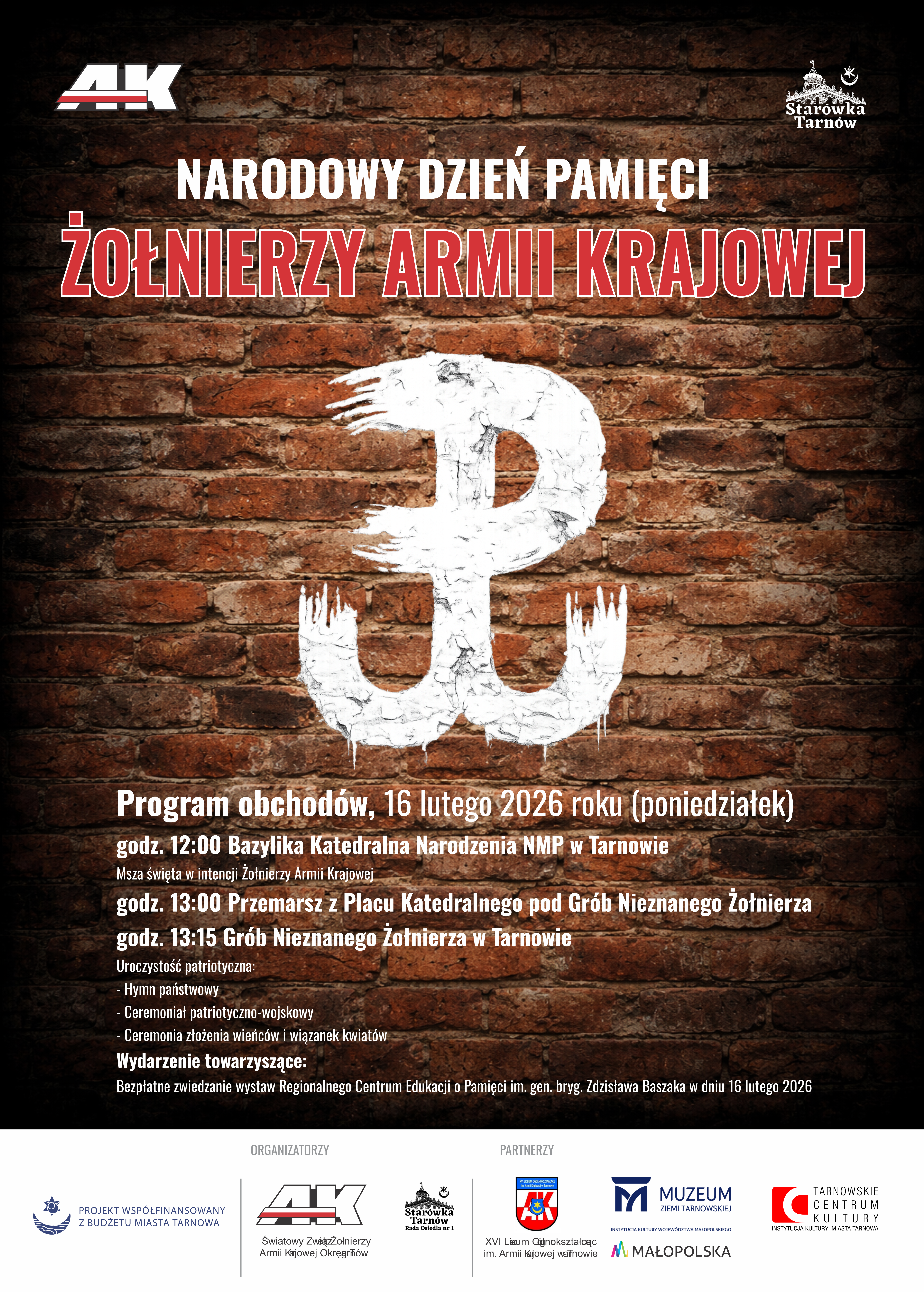 Plakat Narodowego Dnia Pamięci Żołnierzy Armii Krajowej z symbolem Polski Walczącej