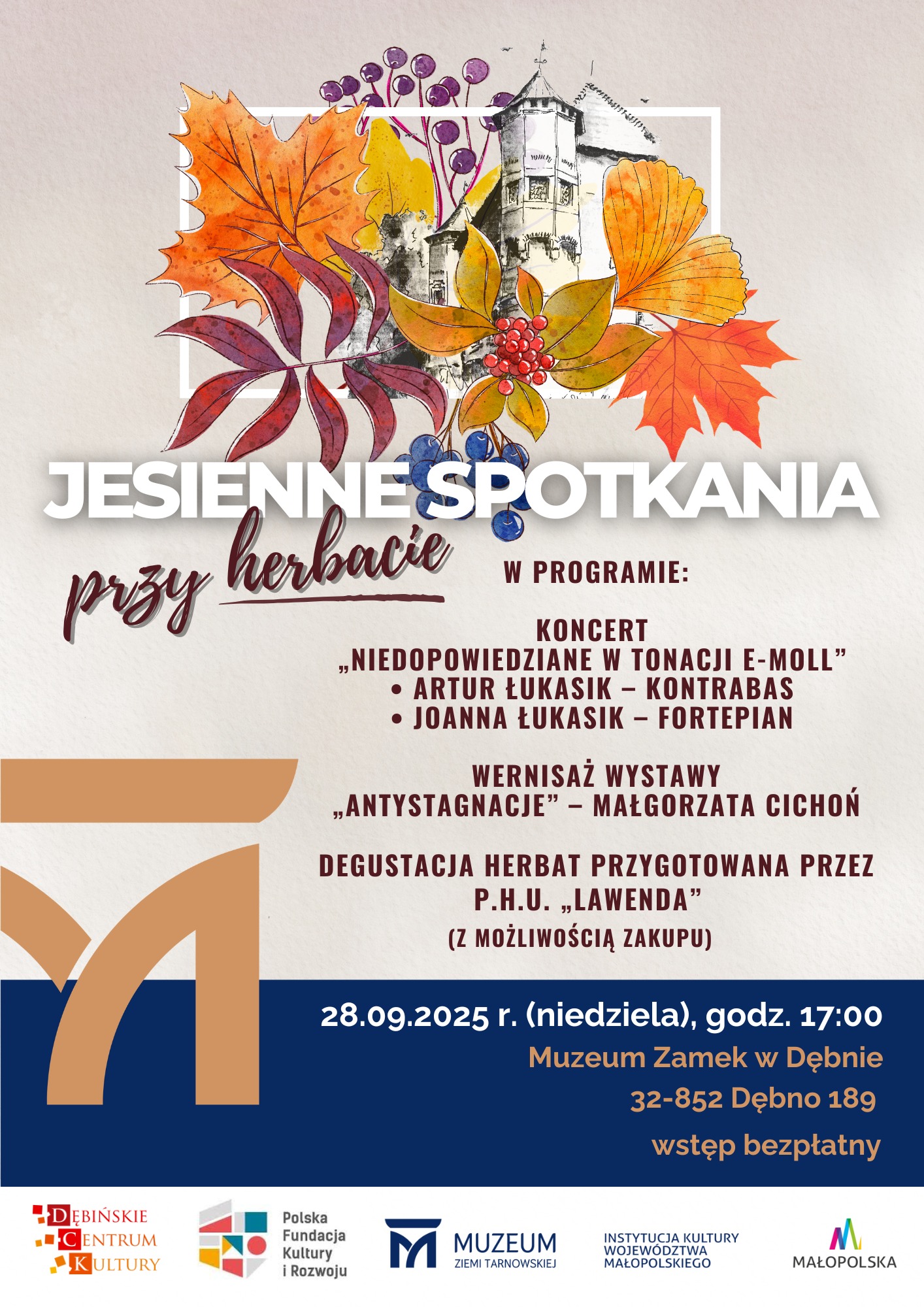 Plakat wydarzenia Jesienne Spotkania przy Herbacie w Zamku w Dębnie