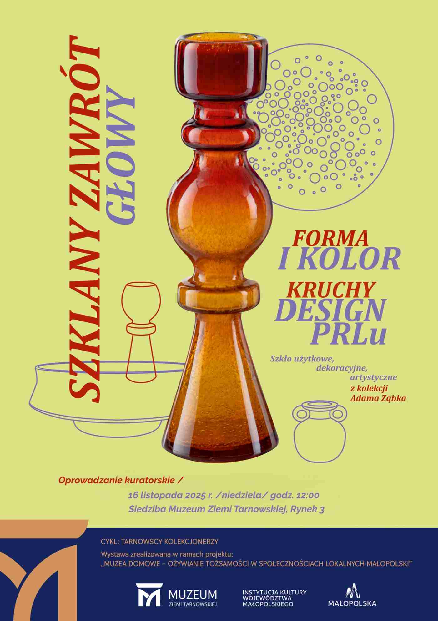 Plakat wystawy Szklany zawrót głowy przedstawiający czerwony wazon