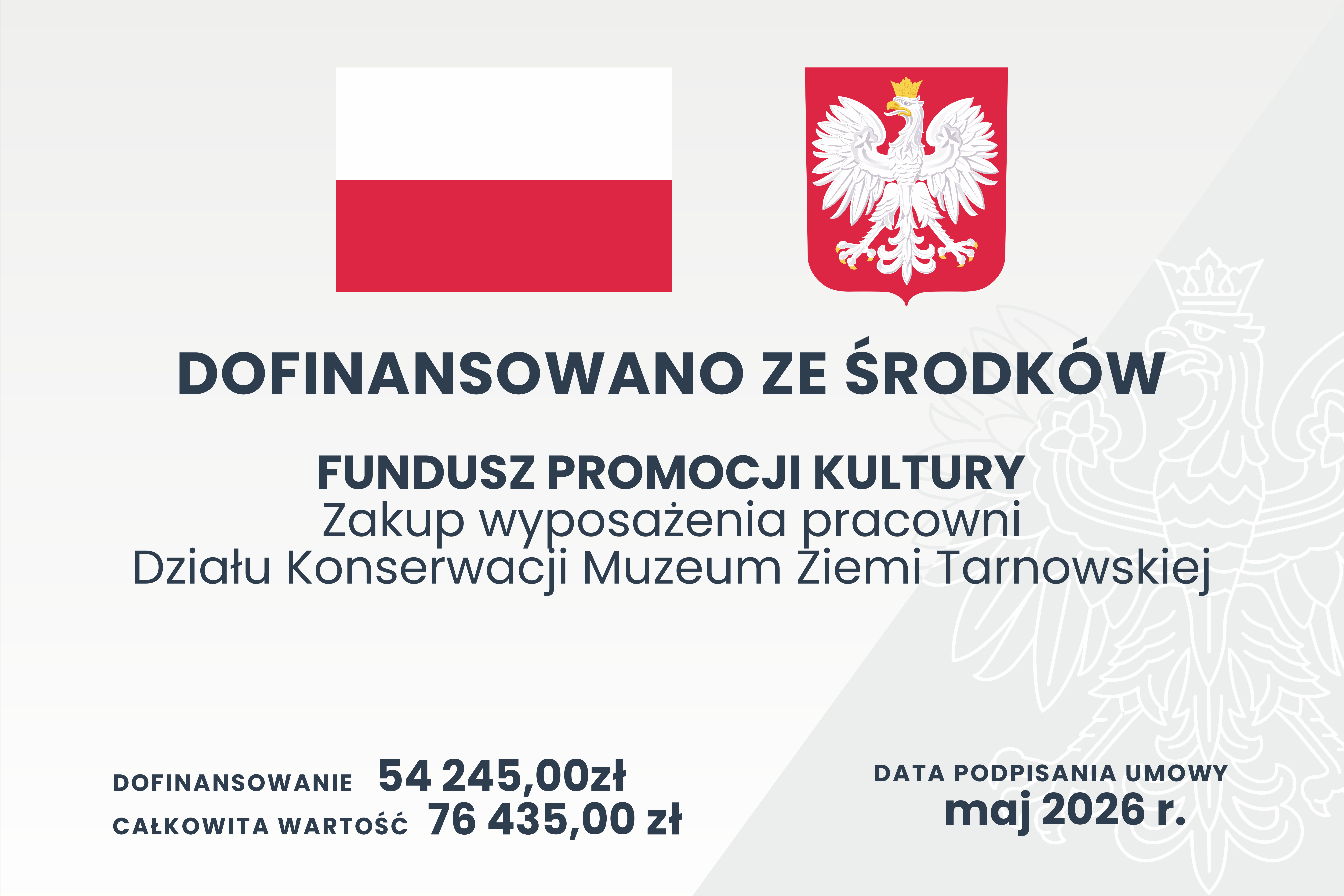 tablica informacyjna z kwotami i nazwą zadania