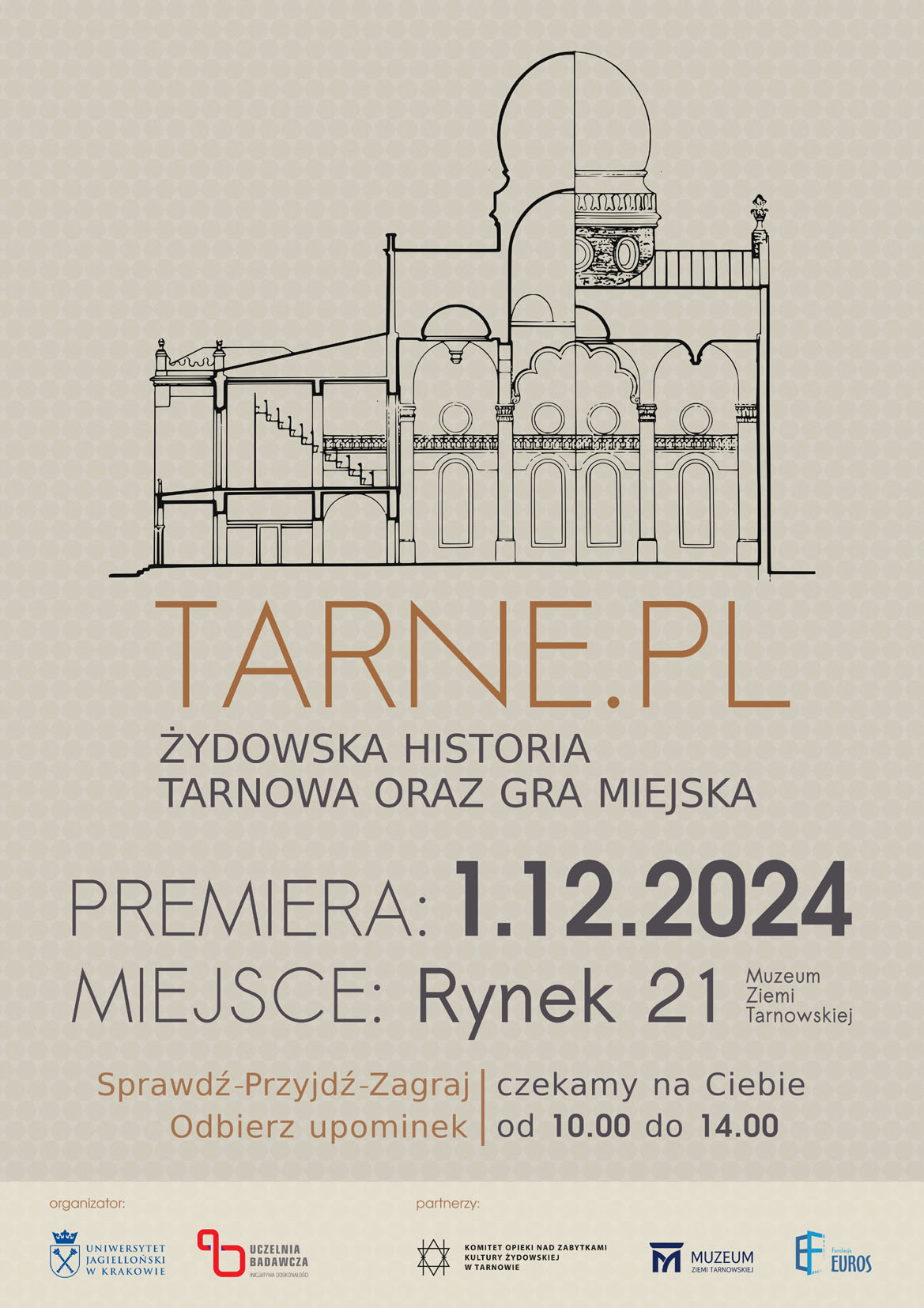 Plakat gry miejskiej Tarne dotyczącej historii żydowskiej Tarnowa
