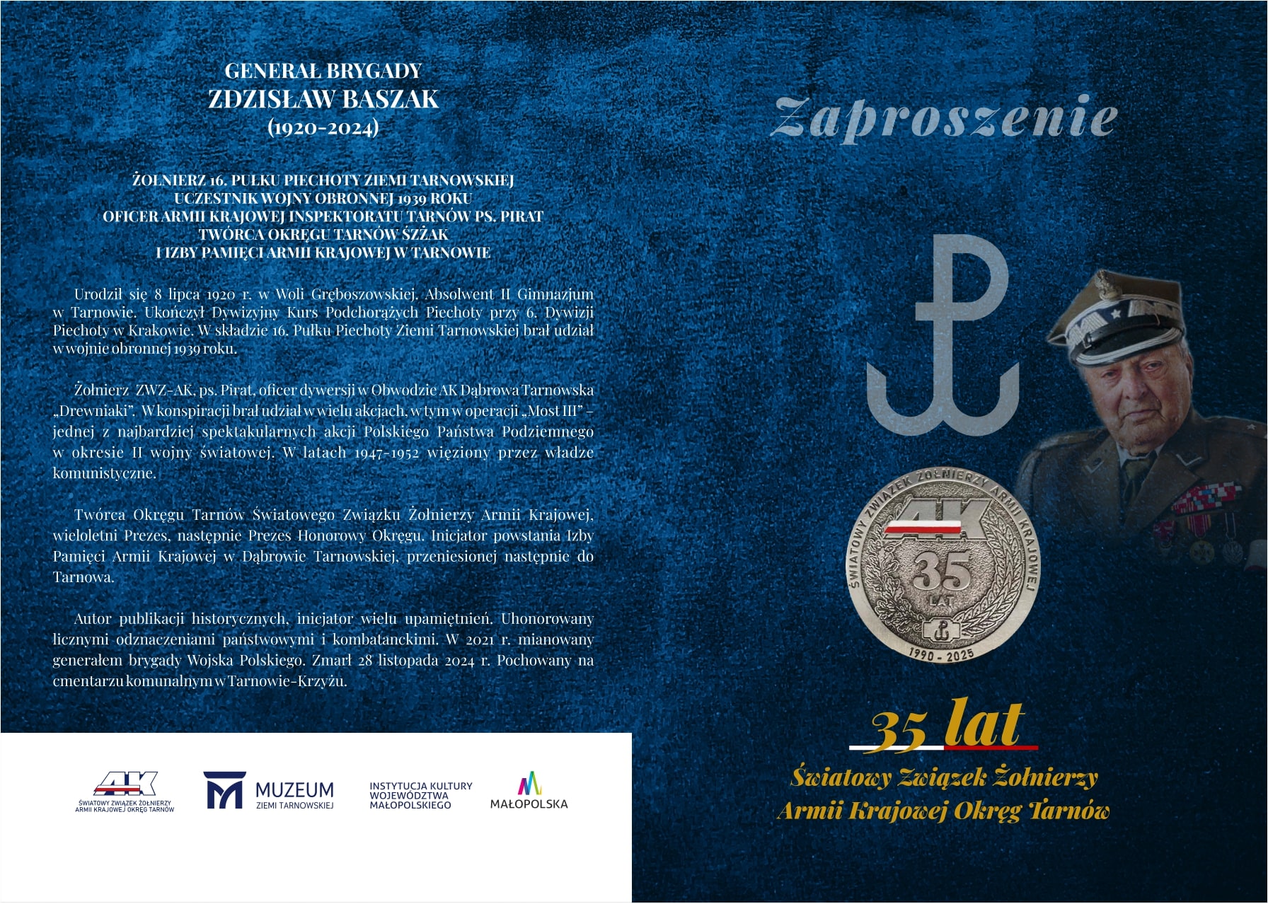 Zaproszenie na obchody 35-lecia Okręgu Tarnów ŚZŻAK