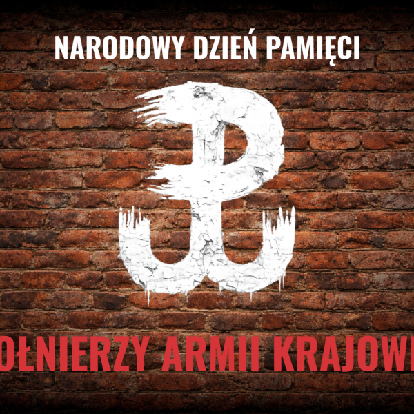 biały znak polski walczącej na ceglanej ścianie