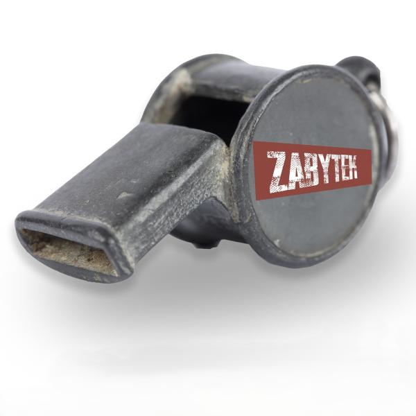 plakat do wystawy z gwizdkiem metalowym i napisem: zabytek