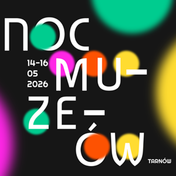 Plakat "Noc Muzeów" - czcionki na tle kolorowych kółek